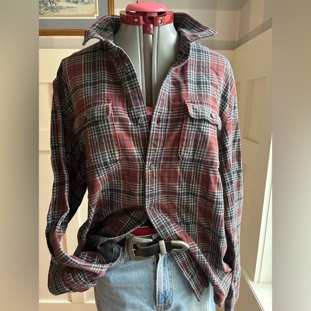 The North Face Burgundy Black and White Plaid Flannel‎ Shirt Jacket Size XL